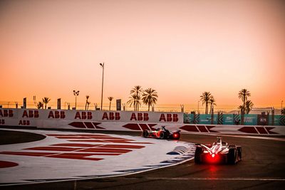Formula E race track racing on Marrakesh racetrack at sunset